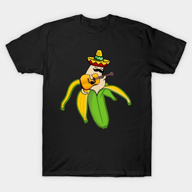 Mexican Guitar Banana Cat Sombrero T-Shirt by GlanceCat